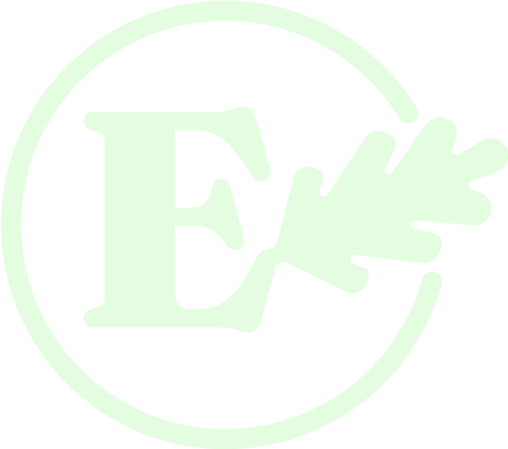 The Ekplantan logo - an uppercase E with an oak leaf stemming from the bottom of the E, all enclosed by a circle